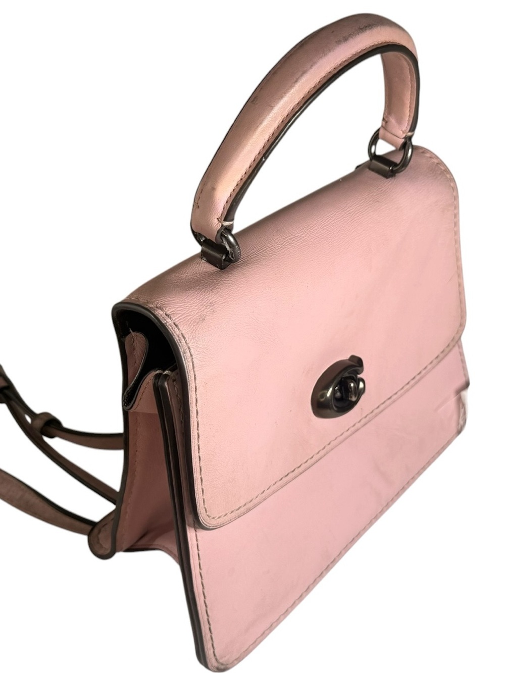 Coach Pink Leather Parker Top Handle Bag Pewter Turnlock - Picture 3 of 9